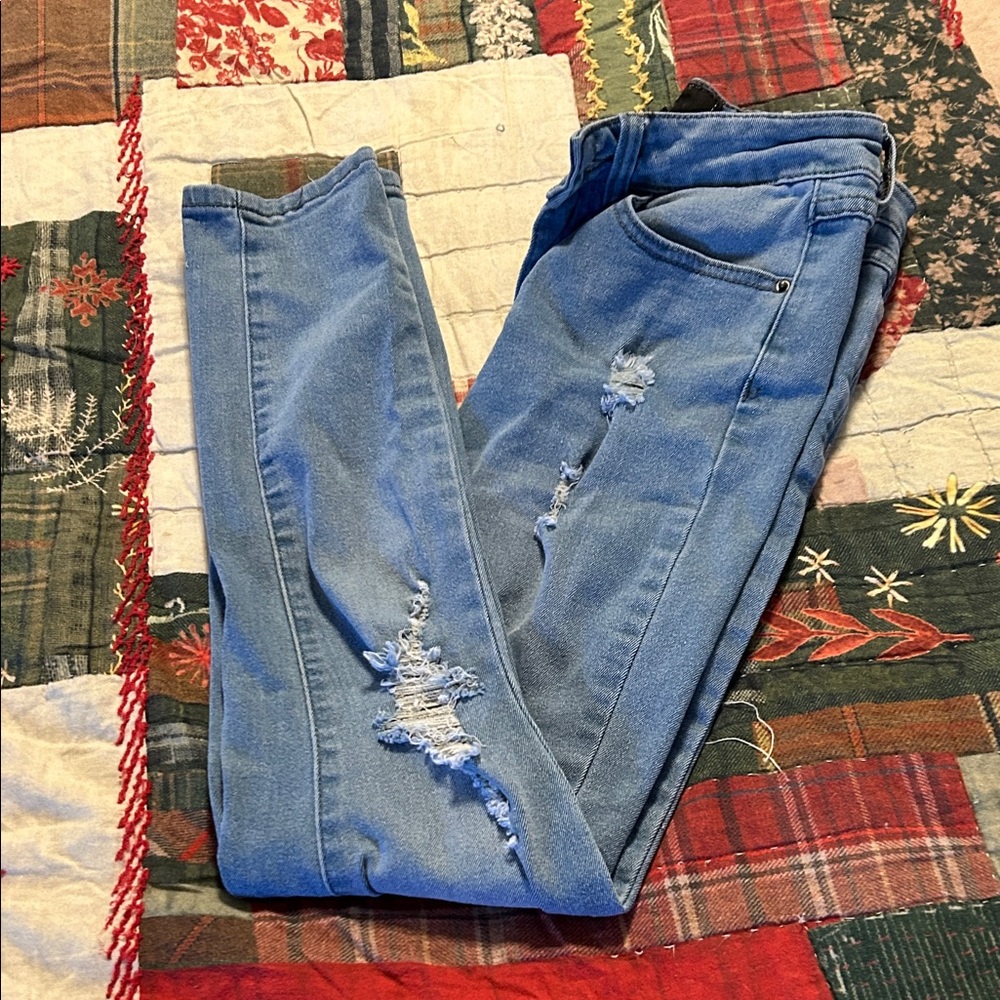 Distressed Blue Women's Jeans - Picture 2 of 6